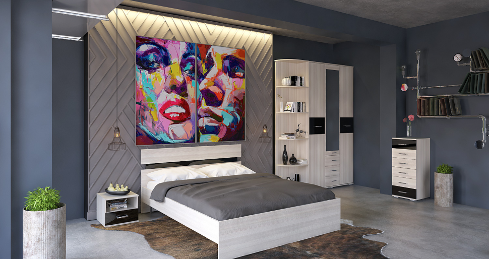 Сити 67 тумба прикроватная Белая Аляска / Черный