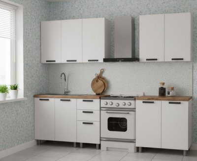 Кухня Аленушка 2 м Магнолия Молочный/Молочный,скоба черный,черный