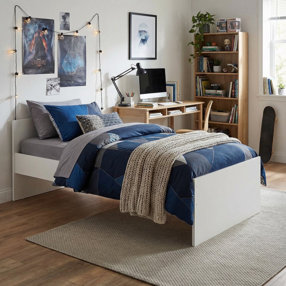 Токио кровать одинарная 0,9 с основанием / Белый текстурный