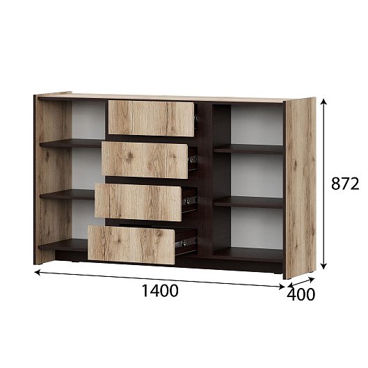 Тумба с ящиками и створками Прага (SV-Мебель) Дуб Делано