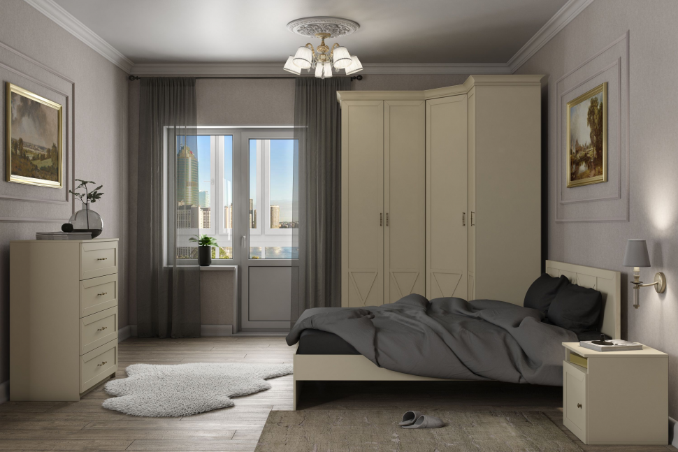 Бэль Шкаф угловой + Карнизы 440/524 / Слоновая кость