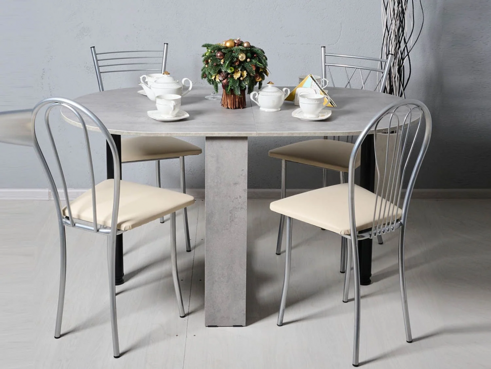 Стол раскладной овальный Черный / Бетон