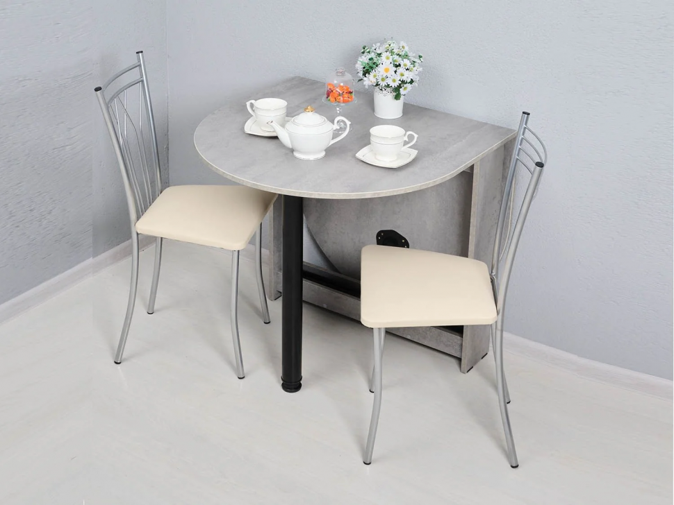 Стол раскладной овальный Черный / Бетон