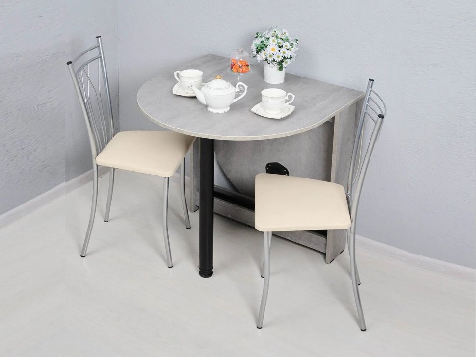 Стол раскладной овальный Черный / Бетон