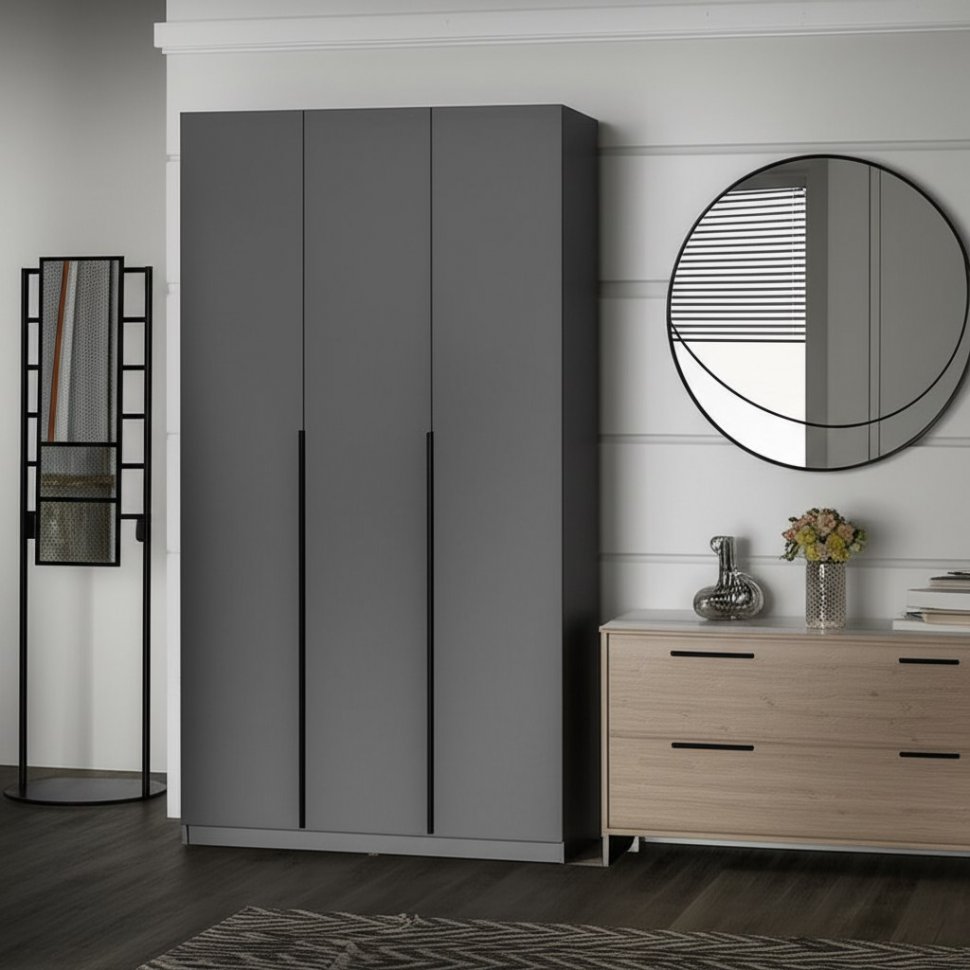 Шкаф распашной с наполнением (7 полок + 2 ящика + штанга) ШК 5 (1200), Графит