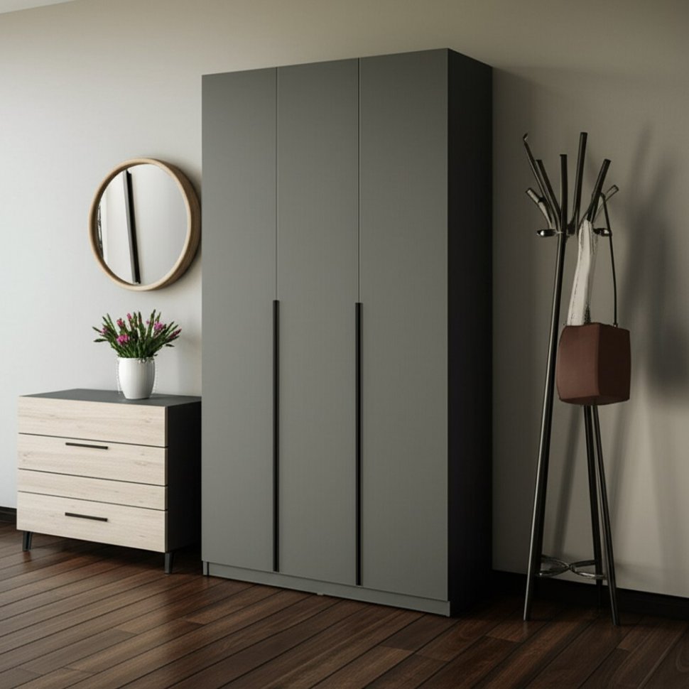 Шкаф распашной с наполнением (7 полок + 2 ящика + штанга) ШК 5 (1200), Графит