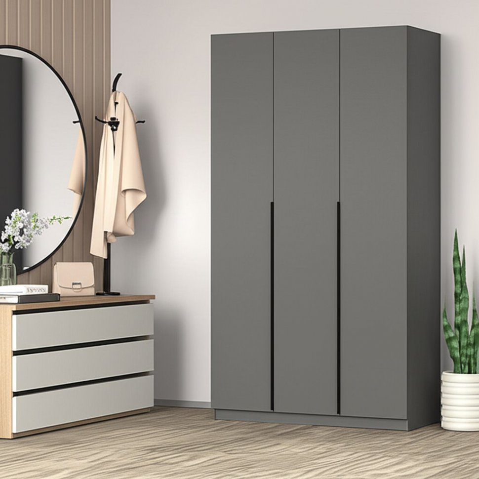 Шкаф распашной с наполнением (7 полок + 2 ящика + штанга) ШК 5 (1200), Графит