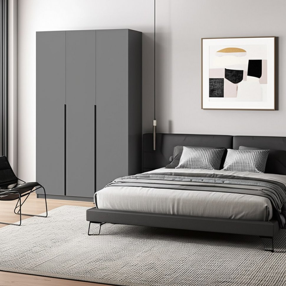 Шкаф распашной с наполнением (7 полок + 2 ящика + штанга) ШК 5 (1200), Графит