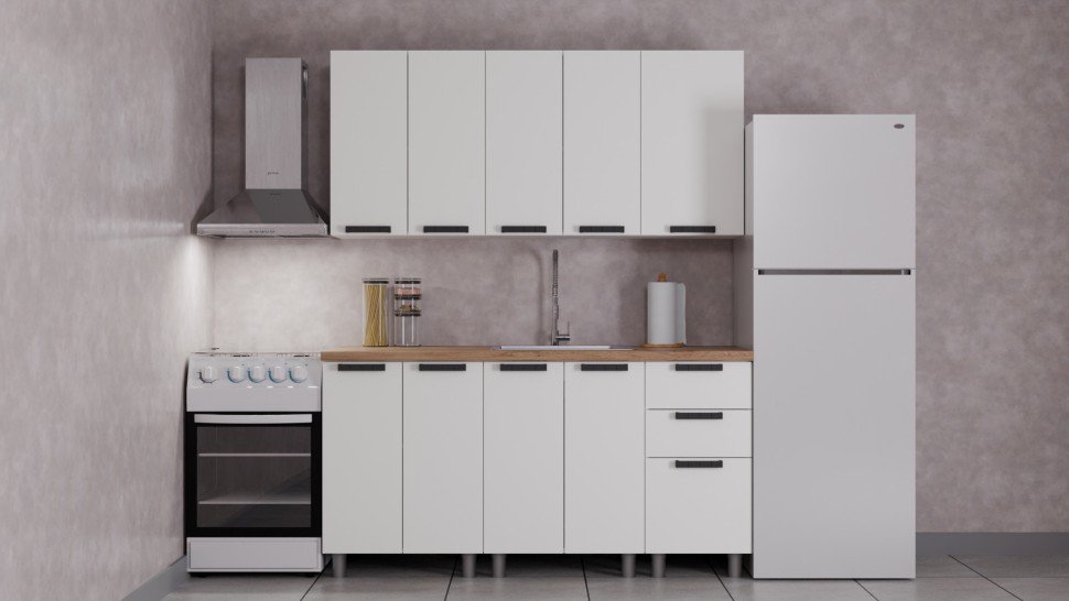 Кухня Аленушка 1,6м Лаванда Молочный/Молочный,скоба черный,черный