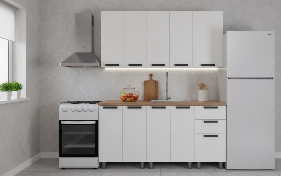 Кухня Аленушка 1,6м Лаванда Молочный/Молочный,скоба черный,черный