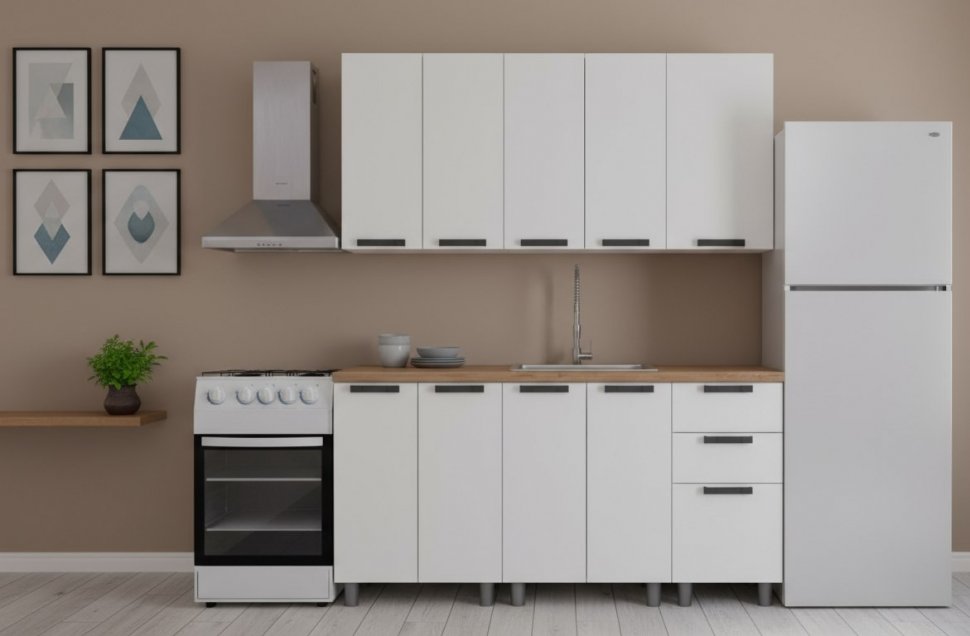 Кухня Аленушка 1,6м Лаванда Молочный/Молочный,скоба черный,черный