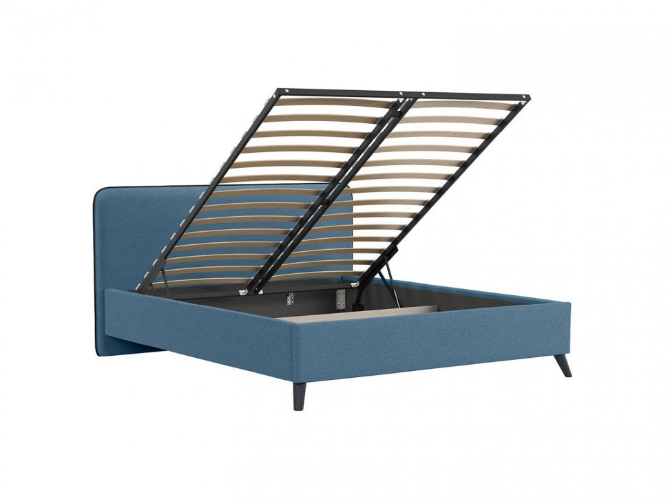 Миа кровать 180 Bravo blue (светло-синий) / кант Лайт 10 Велюр (коричневый)