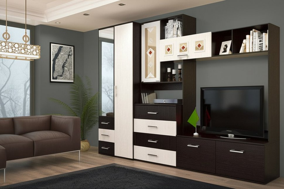 Шкаф двухдверный Белла, венге/ясень белый