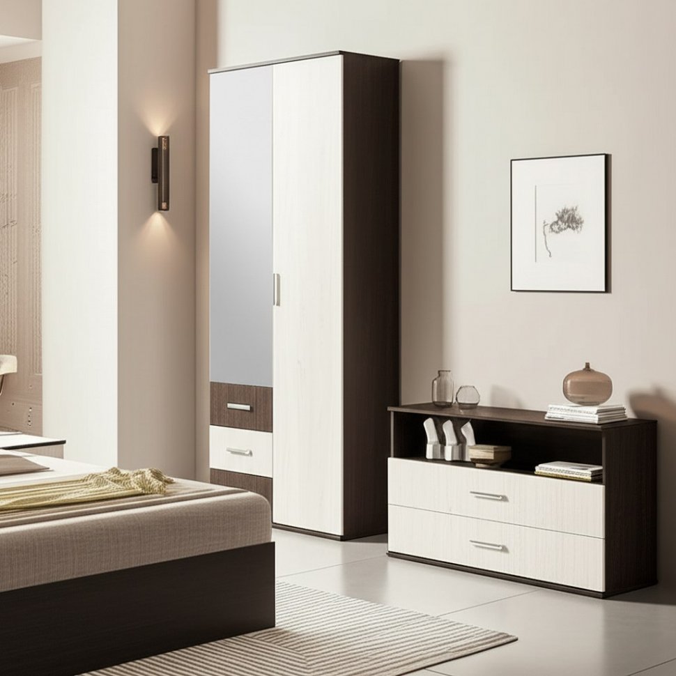 Шкаф двухдверный Белла, венге/ясень белый