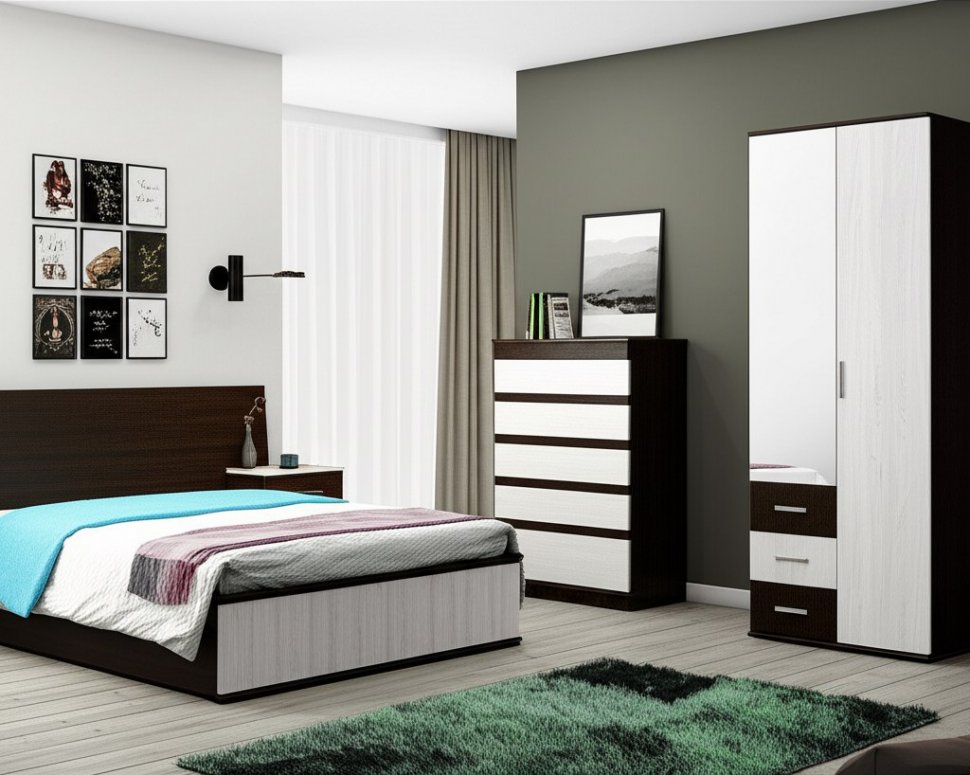 Шкаф двухдверный Белла, венге/ясень белый