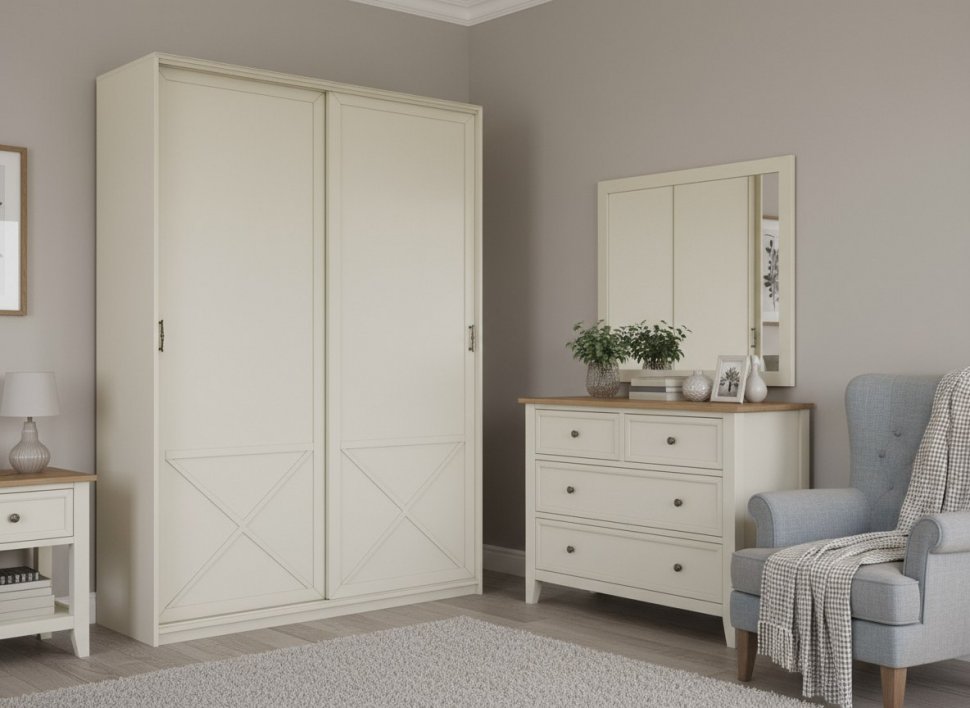 Бэль Шкаф-купе с нишей для гладильной доски Слоновая кость