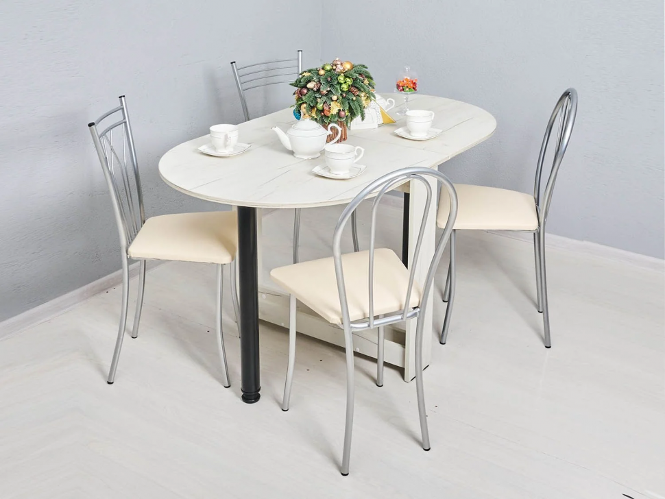 Стол раскладной овальный Черный / Дуб Крафт белый