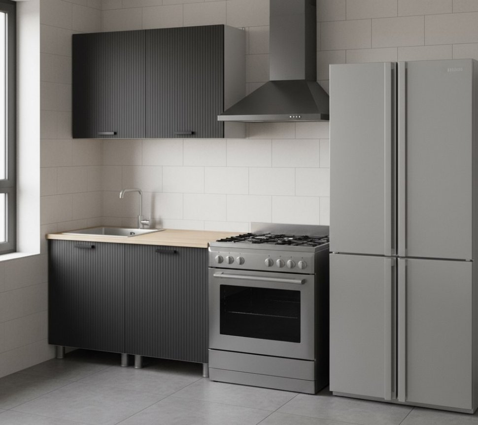 Кухня Аленушка 1,2м Лотос Сталь,скоба антрацит,сонома