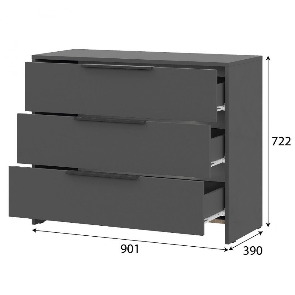 Камелия 1 комод 3 ящика (серия 2) / Графит