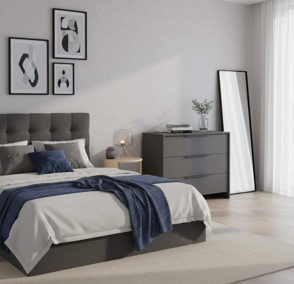 Камелия 1 комод 3 ящика (серия 2) / Графит