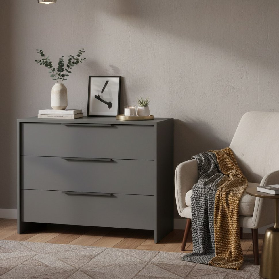 Камелия 1 комод 3 ящика (серия 2) / Графит