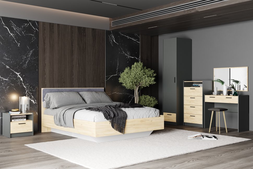 НМ 011.15 Тумба прикроватная Оттавия Антрацит/Дуб золотой