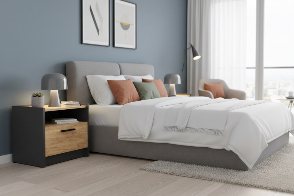 НМ 011.15 Тумба прикроватная Оттавия Антрацит/Дуб золотой