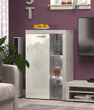 Шкаф-витрина малый BEST Модуль 2.2 (бетон/белый глянец)