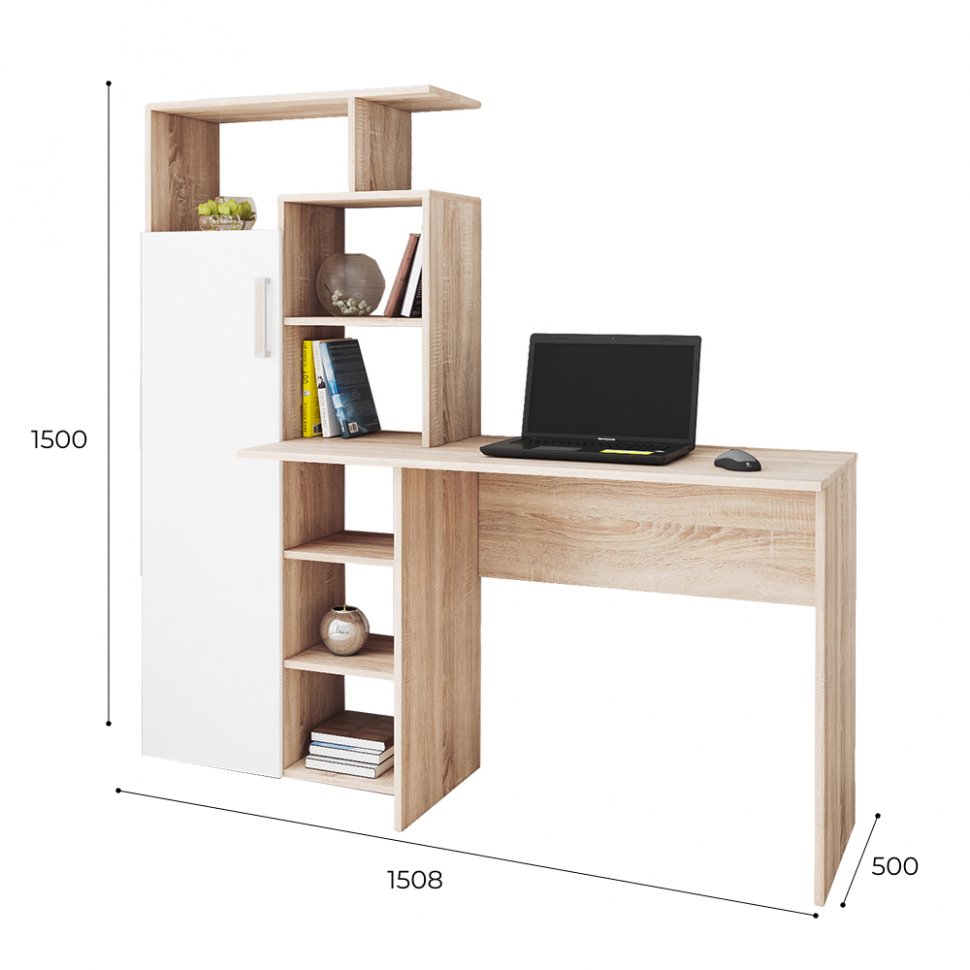 Компьютерный стол Квартет-7 (Дуб сонома/белый) ТЭКС
