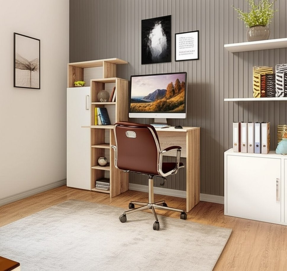 Компьютерный стол Квартет-7 (Дуб сонома/белый) ТЭКС