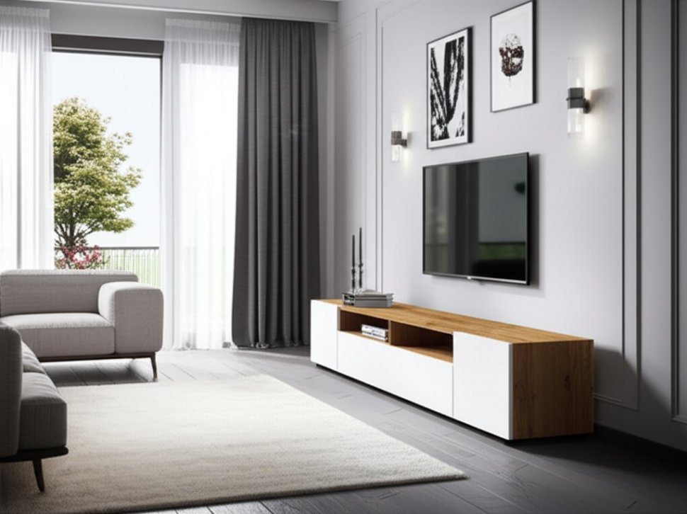 Тумба ТВ Денвер, Дуб золотой, Белый