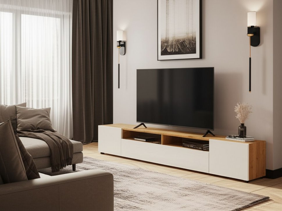 Тумба ТВ Денвер, Дуб золотой, Белый