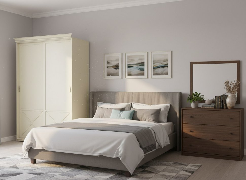 Бэль Шкаф-купе с нишей для гладильной доски + Карнизы 1543/60 Слоновая кость