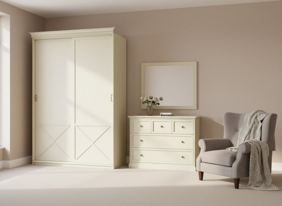 Бэль Шкаф-купе с нишей для гладильной доски + Карнизы 1543/60 Слоновая кость