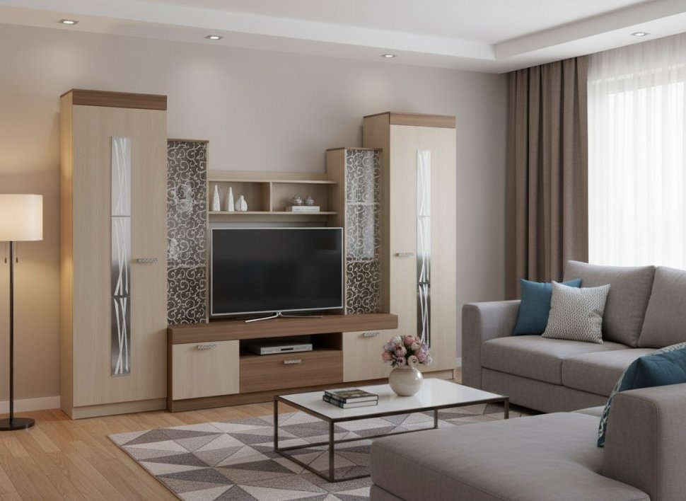 Рио 25 стенка ТВА Ясень Шимо Темный / Светлый