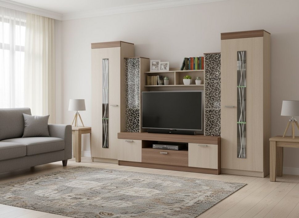 Рио 25 стенка ТВА Ясень Шимо Темный / Светлый