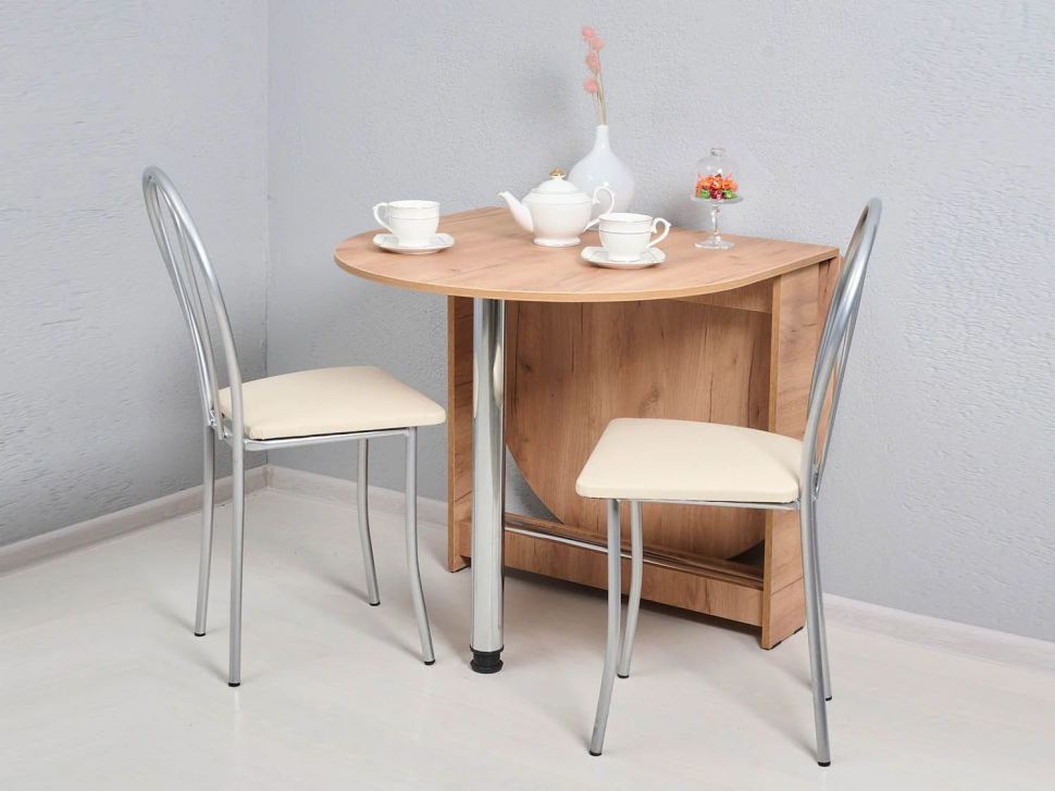 Стол раскладной овальный Хром / Дуб Крафт золотой