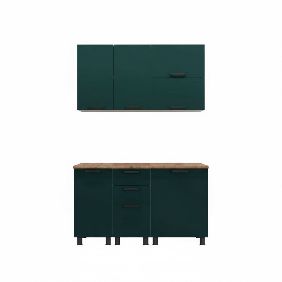 Кухня Аленушка 1,4м с ящ. Лаванда Изумруд,скоба черный,сонома