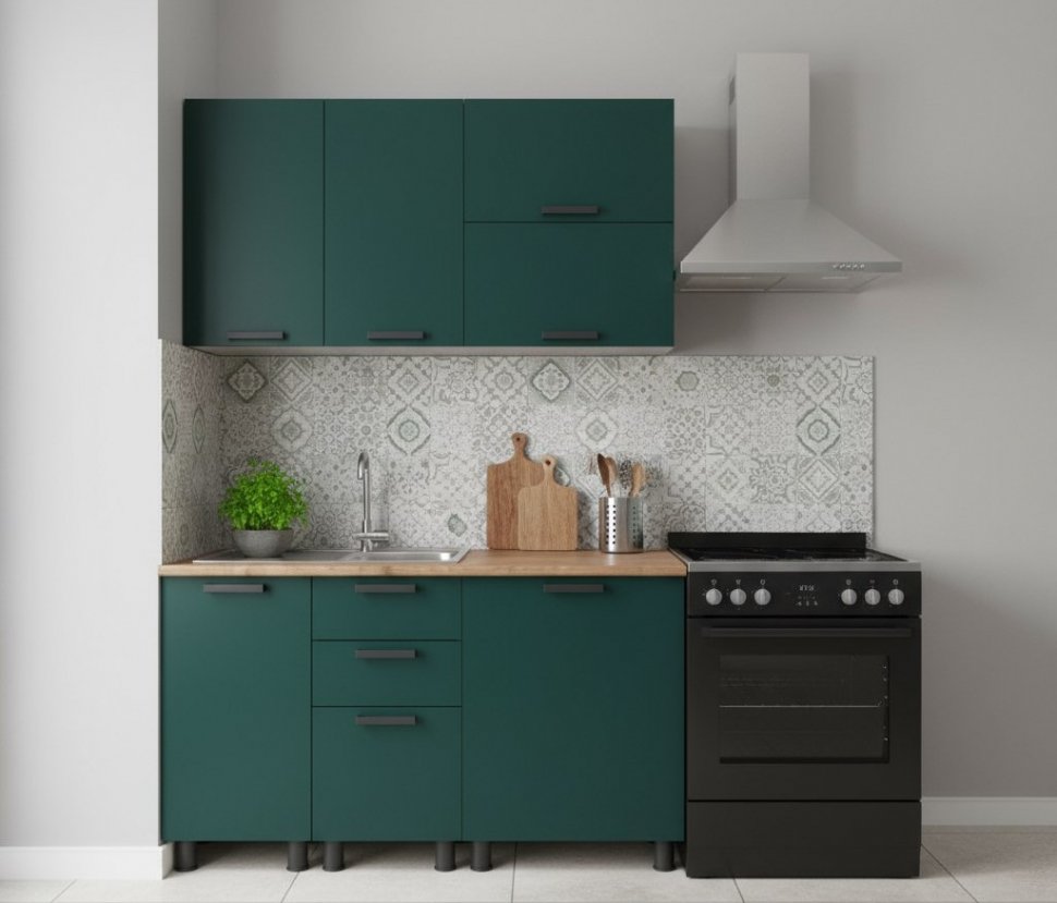 Кухня Аленушка 1,4м с ящ. Лаванда Изумруд,скоба черный,сонома