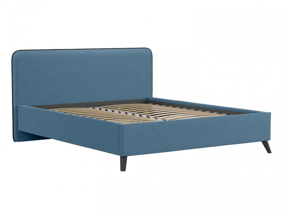 Миа кровать 160 Bravo blue (светло-синий) / кант Лайт 10 Велюр (коричневый)