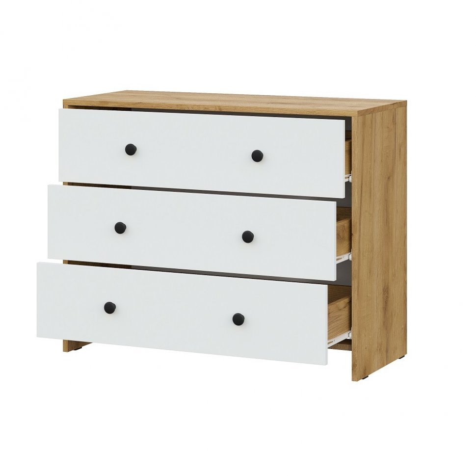 Дольче комод 3 ящика / Дуб золотой/Белый