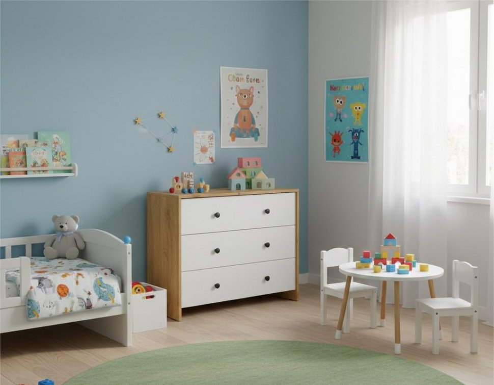 Дольче комод 3 ящика / Дуб золотой/Белый