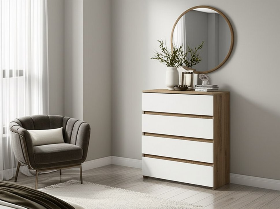 Комод Некст 1 (4 ящика), Дуб Золотой, Белый