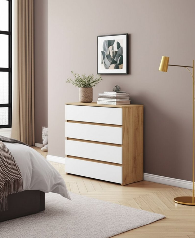 Комод Некст 1 (4 ящика), Дуб Золотой, Белый