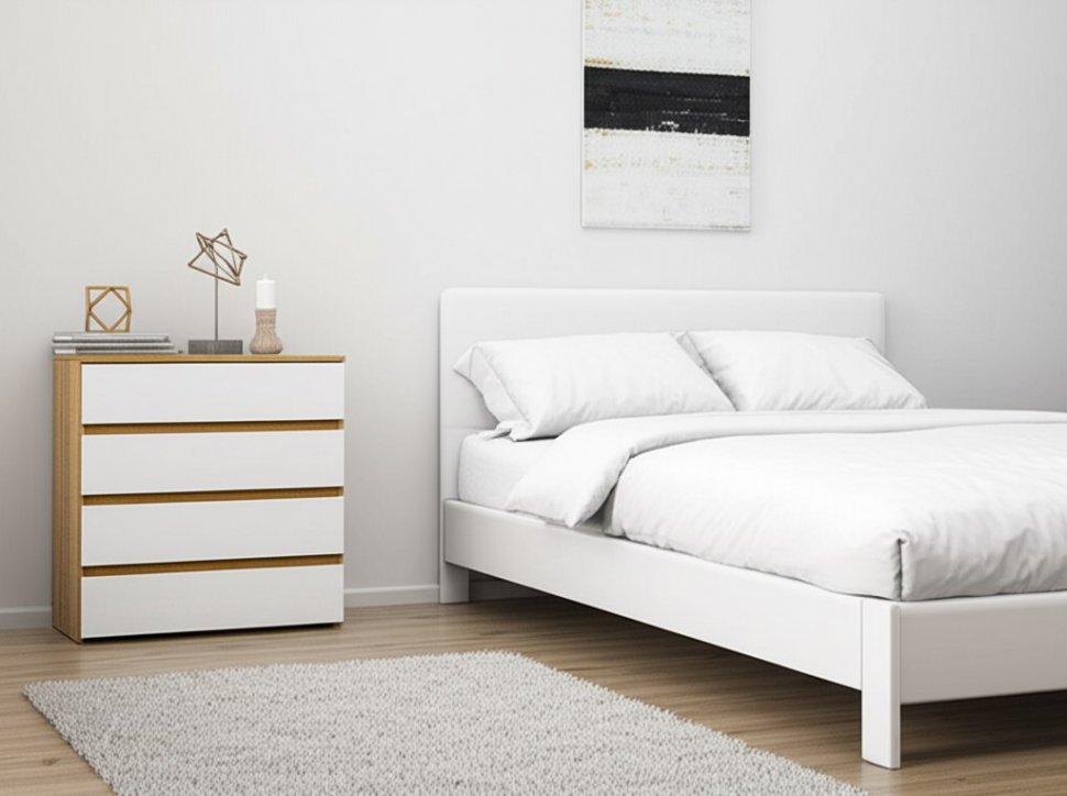 Комод Некст 1 (4 ящика), Дуб Золотой, Белый