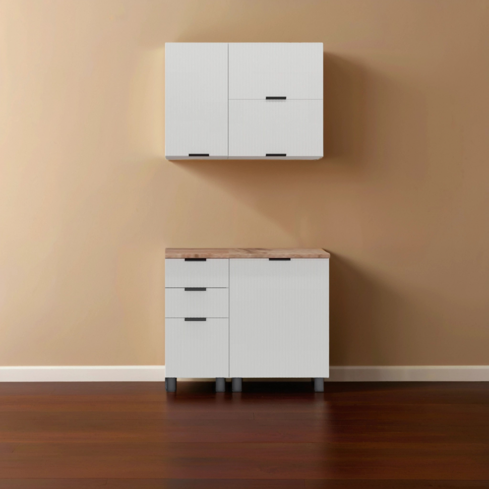 Кухня Аленушка 1м с 3 ящ. Лотос Молочный,скоба антрацит,сонома