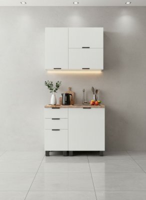 Кухня Аленушка 1м с 3 ящ. Лотос Молочный,скоба антрацит,сонома