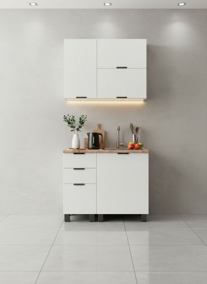 Кухня Аленушка 1м с 3 ящ. Лотос Молочный,скоба антрацит,сонома