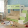 Карамель 75-01 Кровать-чердак Зеленый / Бодега светлый / Велюр Бежевый