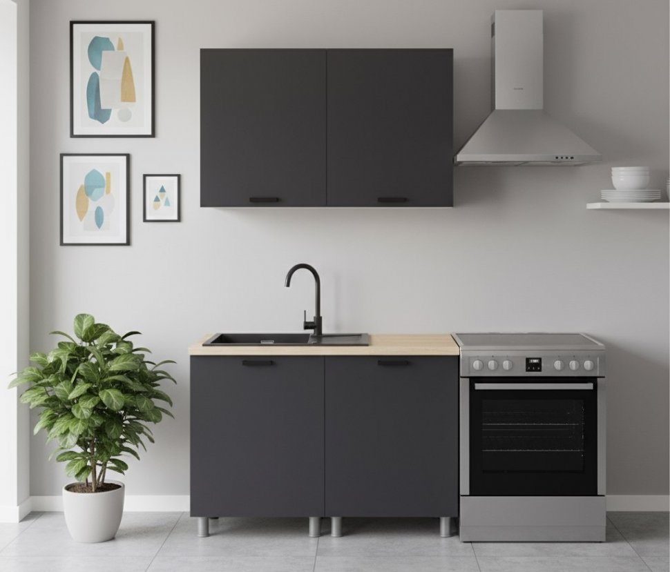 Кухня Аленушка 1,2м Лаванда Сталь,скоба черный,сонома